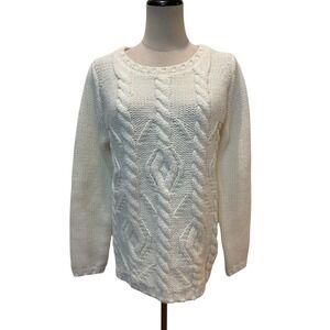 Banana Republic Women's Heritage Ivory Cable Knit Sweater Chunky Sz L Preppy